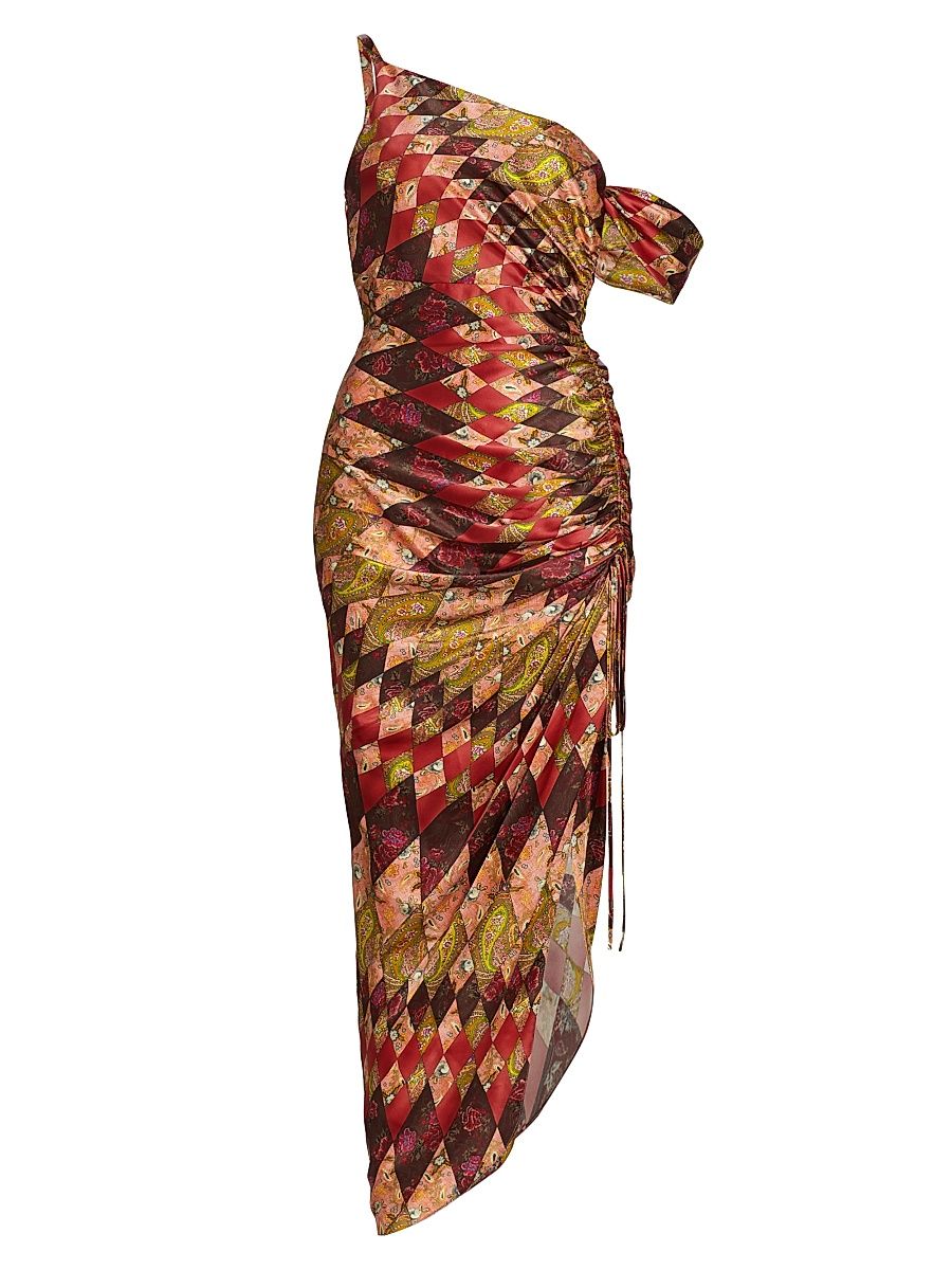 Women's Elliana Asymmetric Silk Midi-Dress - Pale Rose Multi - Size 12