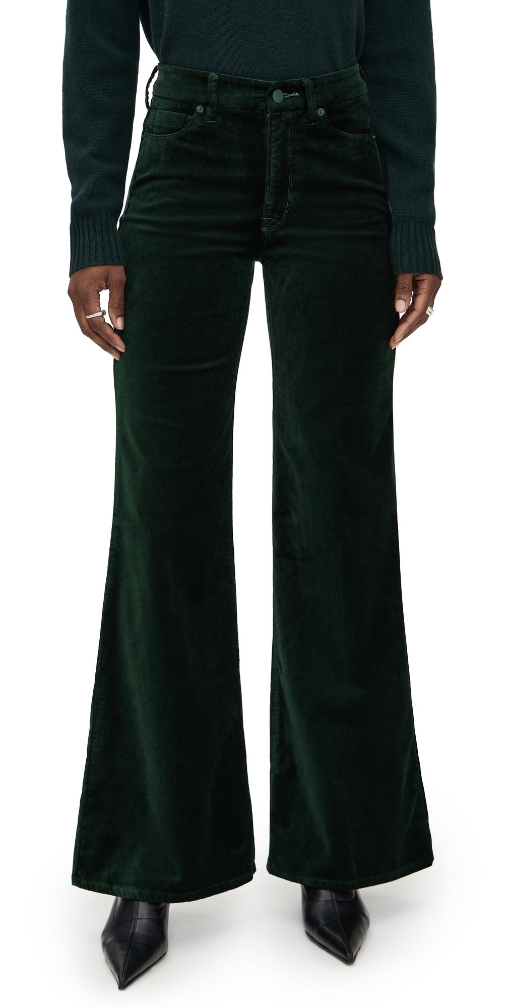 Good American Velvet Good Waist Palazzo Pants Pine Green003 15