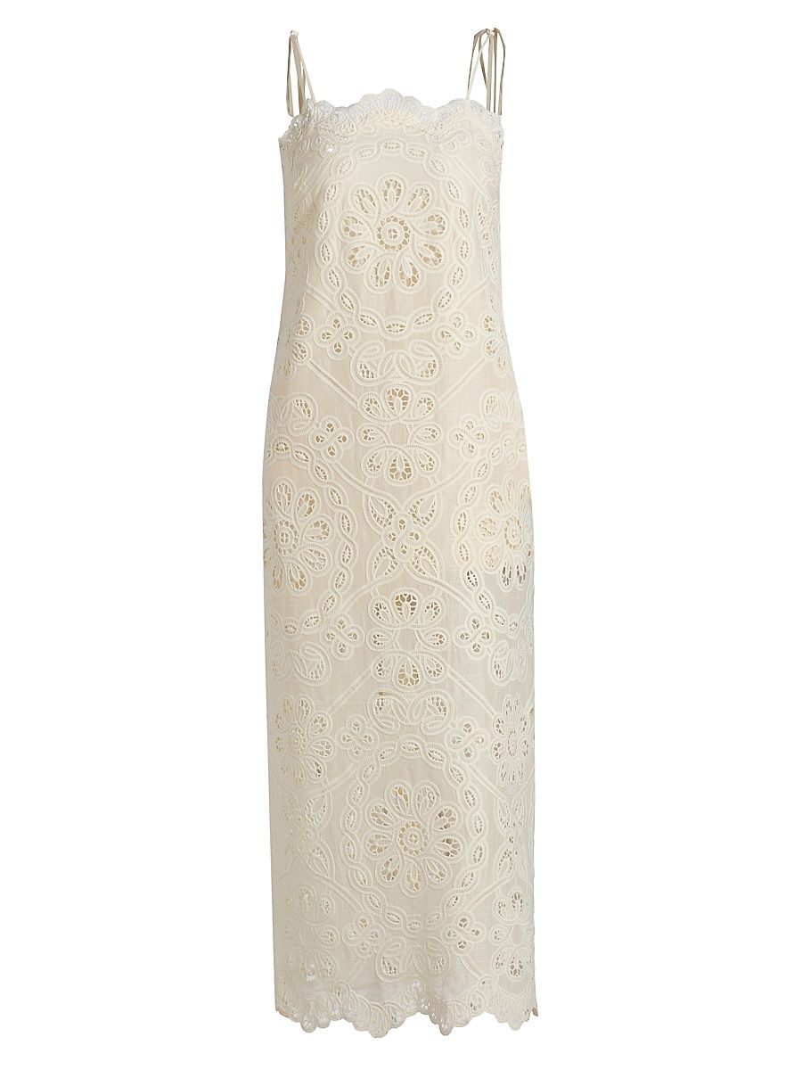 Women's Rhiannon Embroidered Cotton Midi-Dress - Ivory - Size 10