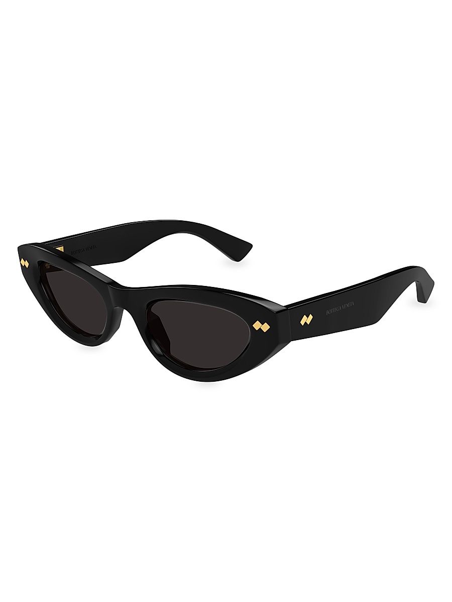 Women's Bold Ribbon Stud 50MM Cat-Eye Sunglasses - Black Gold Black