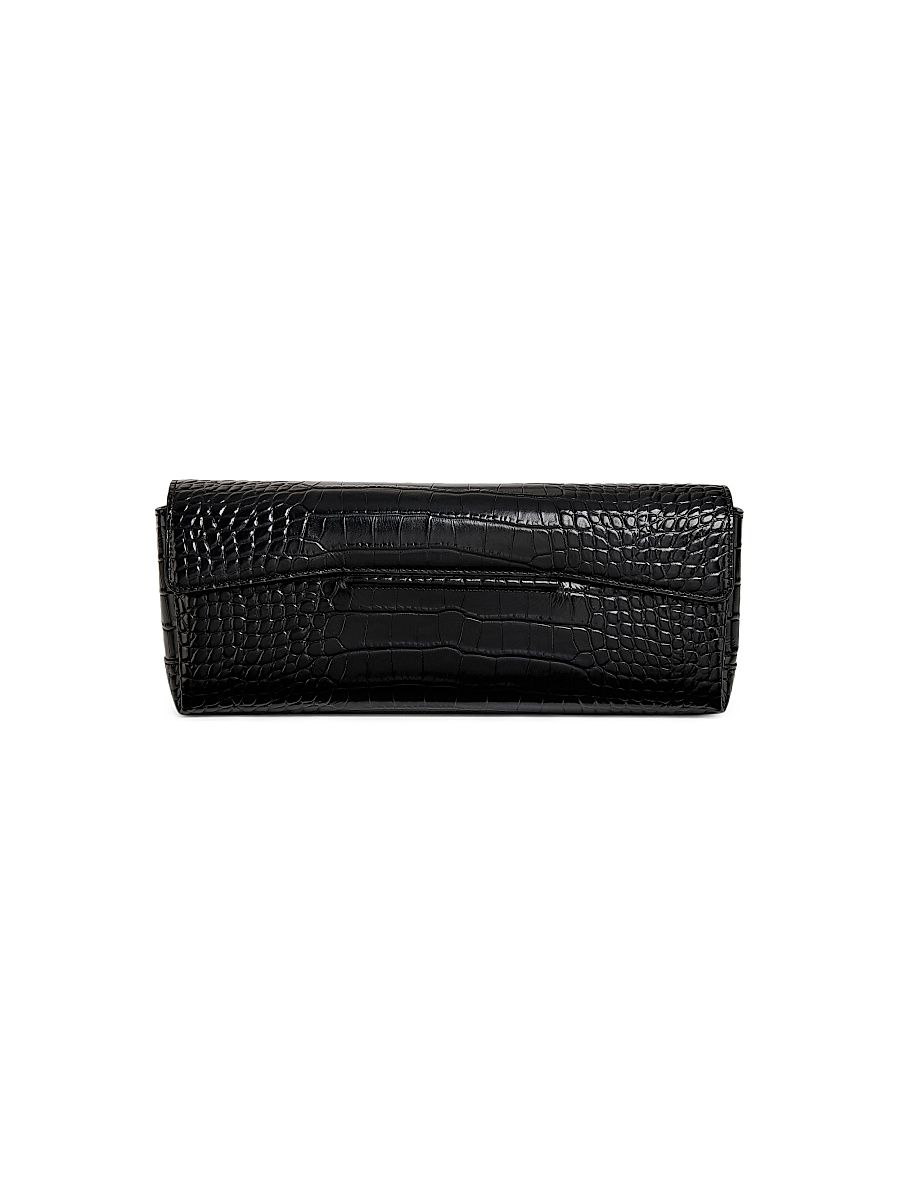 Women's Soft Croco-Embossed T-Clutch - Black