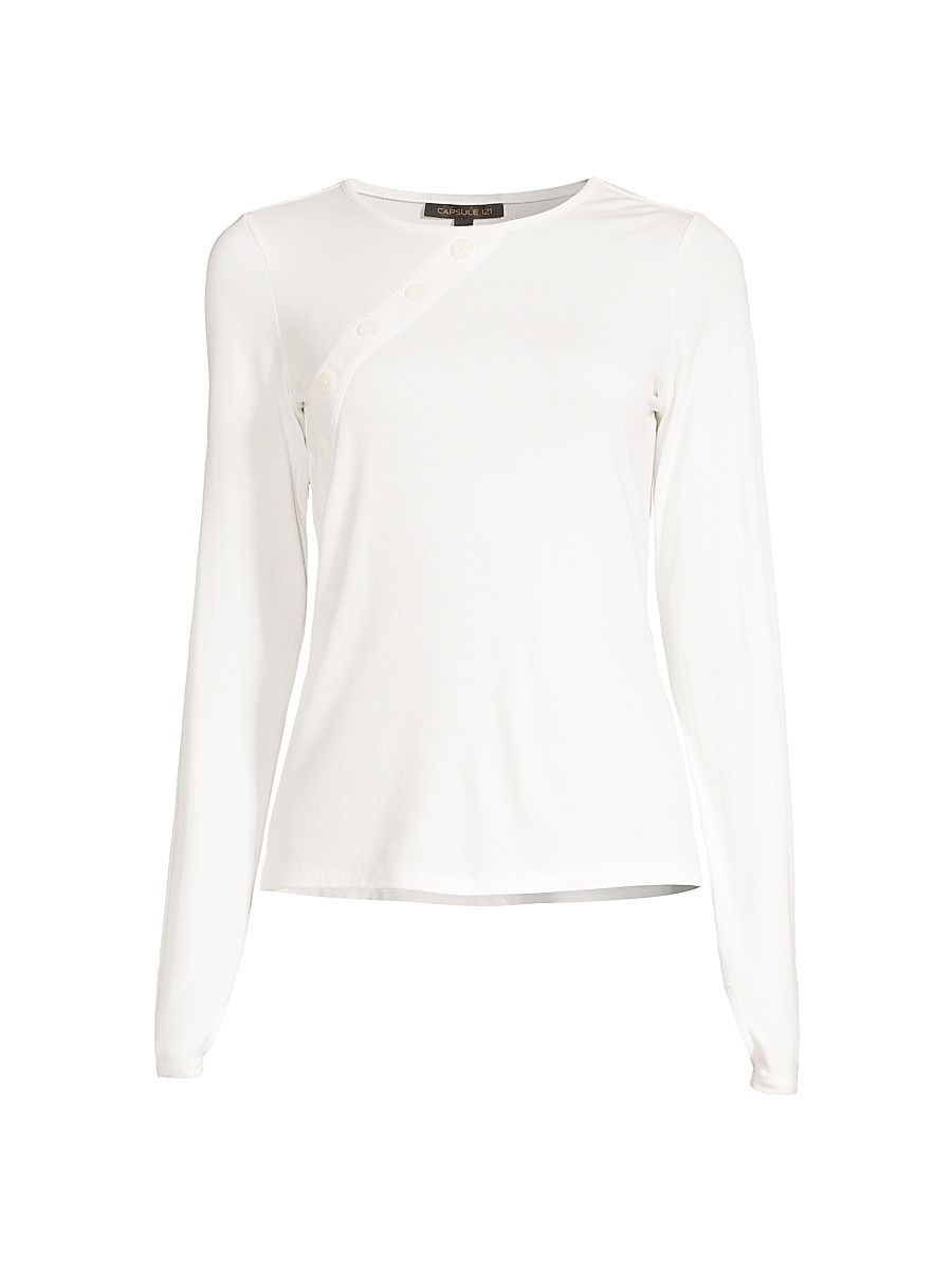 Women's Long-Sleeve Asymmetric Button Top - Ivory - Size Medium