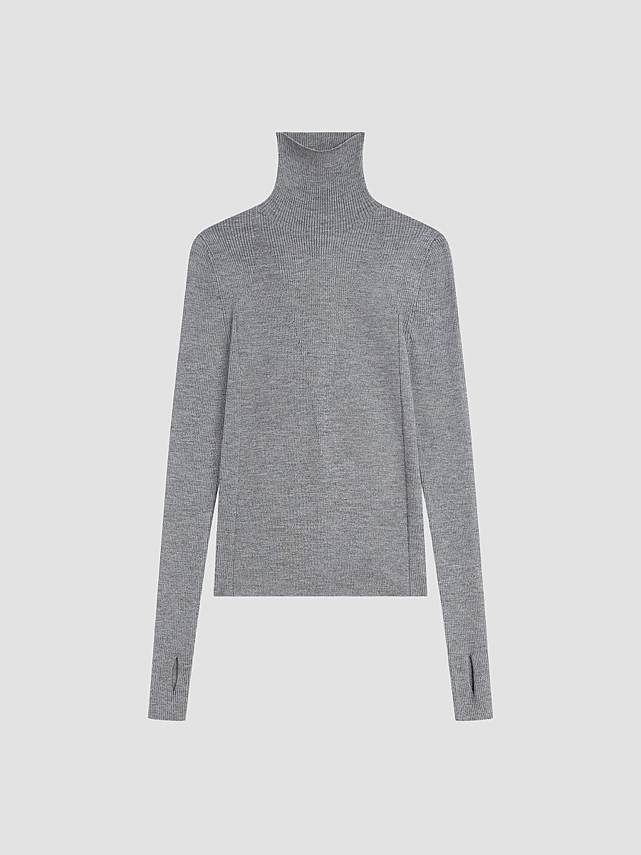 Givenchy Women's Turtleneck Sweater in Wool and Silk - Dark Grey - Size Medium