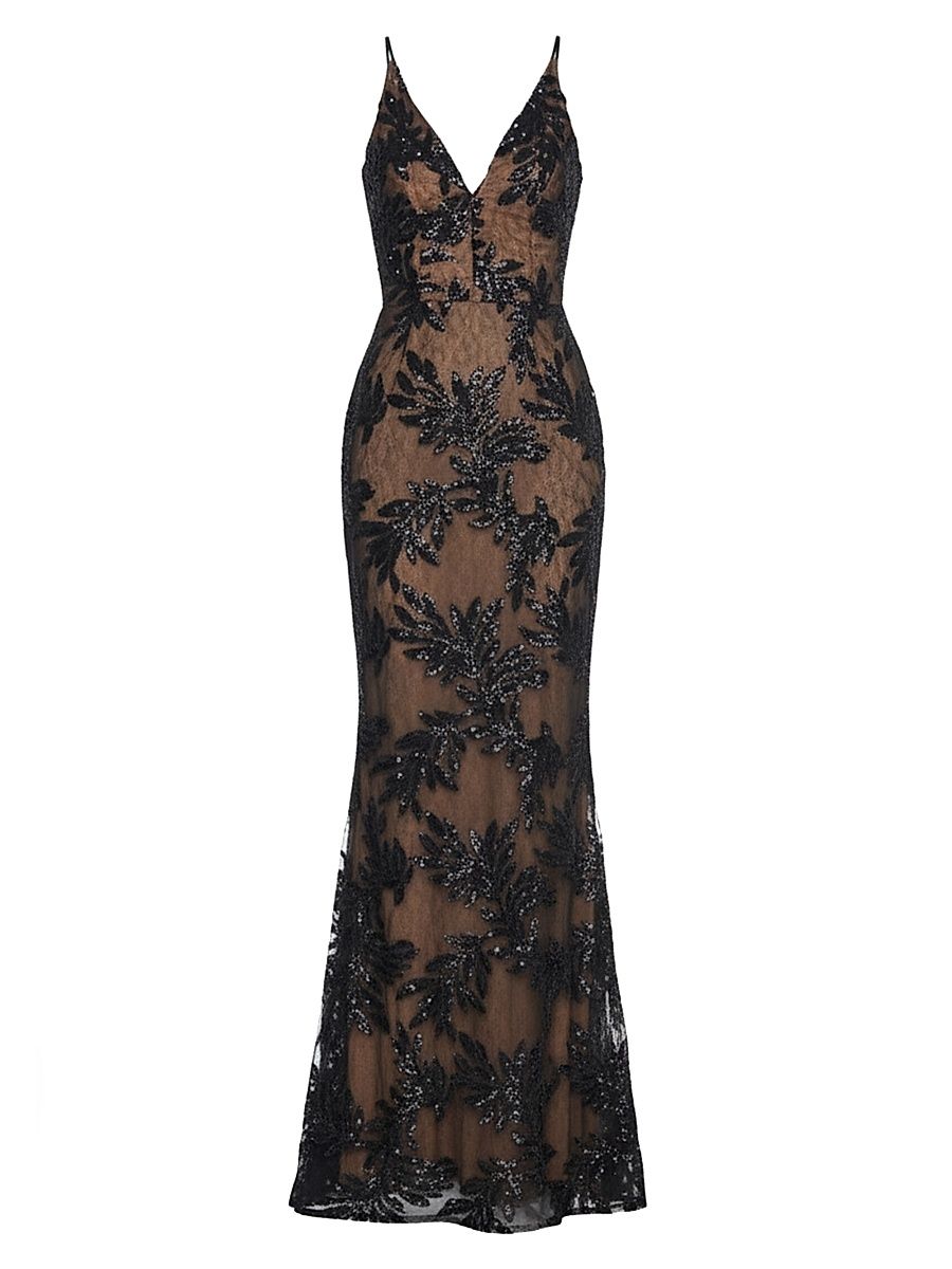 Women's Sharon Sequined Mermaid Gown - Black Beige - Size XXL
