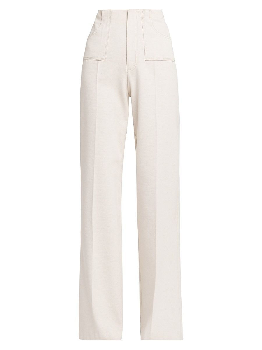 Women's Diagonal Canvas Trousers - Multi Ivory - Size 8