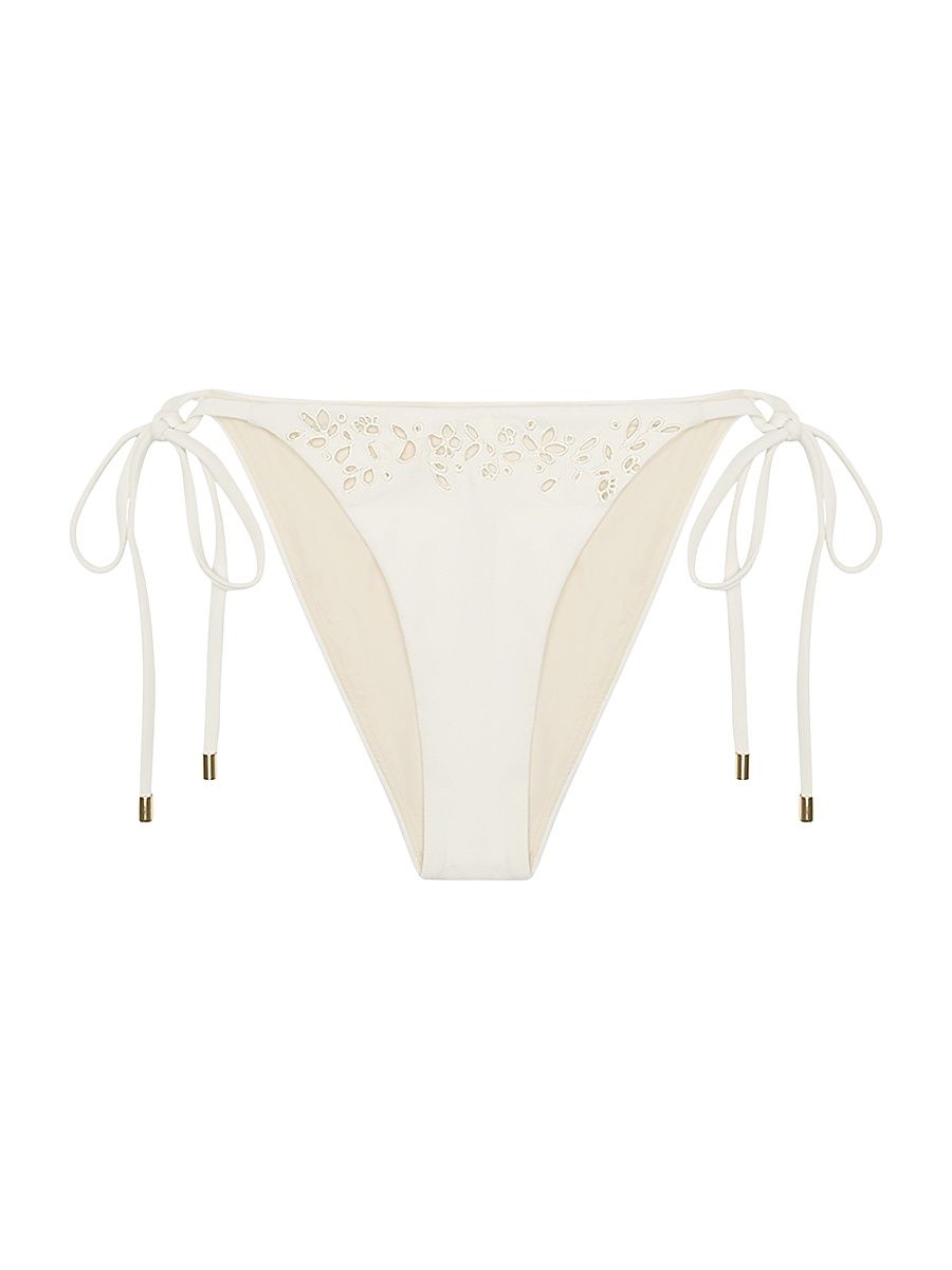 Women's Memoir Embroidered String Bikini Bottom - Creme - Size XL