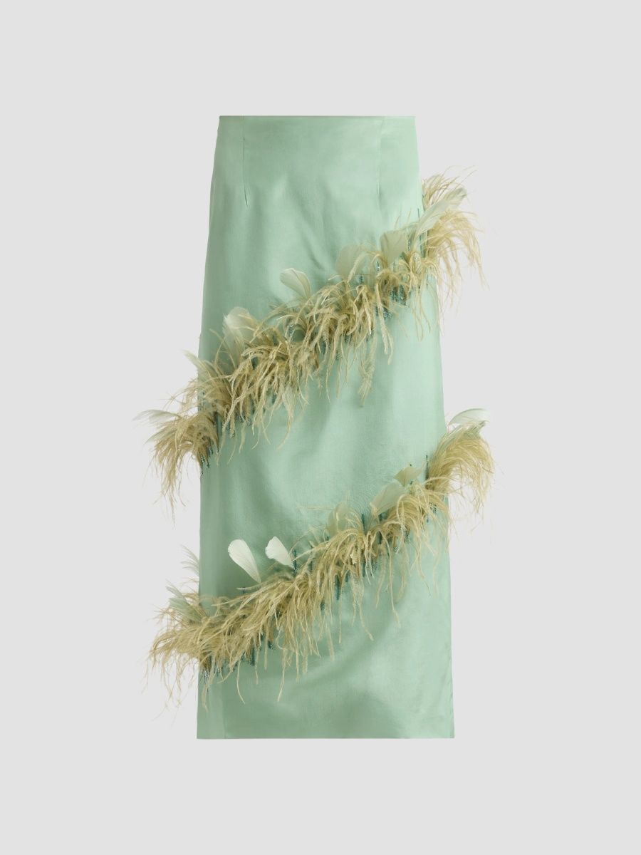 Azeeza Women's Josephine Feather Embellished Skirt - Mint - Size Medium