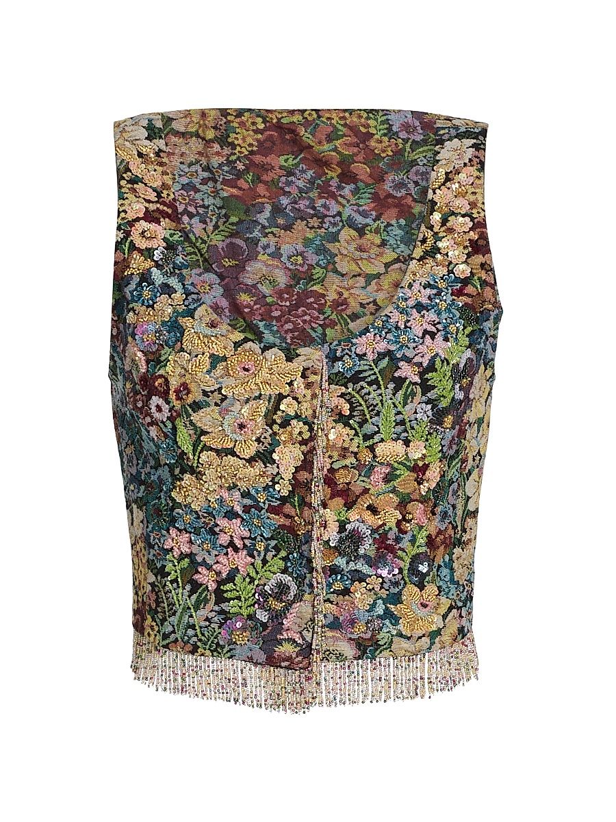 Women's Hazel Beaded Floral Fringe Vest - Size XL