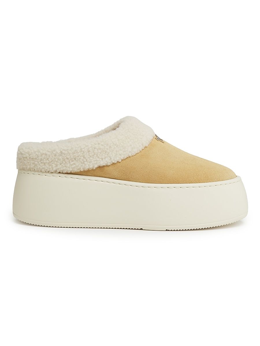 Women's 40MM Shearling Platform Clogs - Saiwa - Size 10