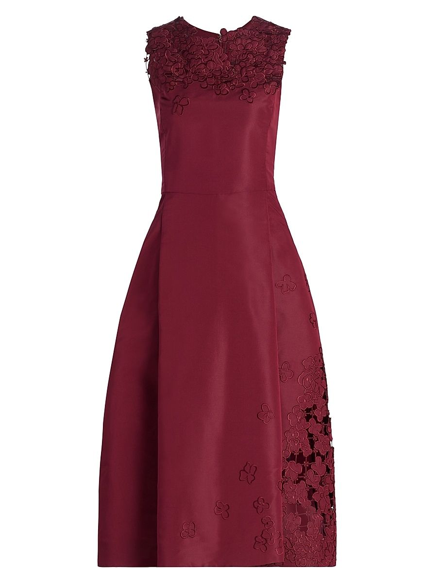 Women's Cut-Out Floral-Embroidered Silk Cocktail Dress - Merlot - Size 12