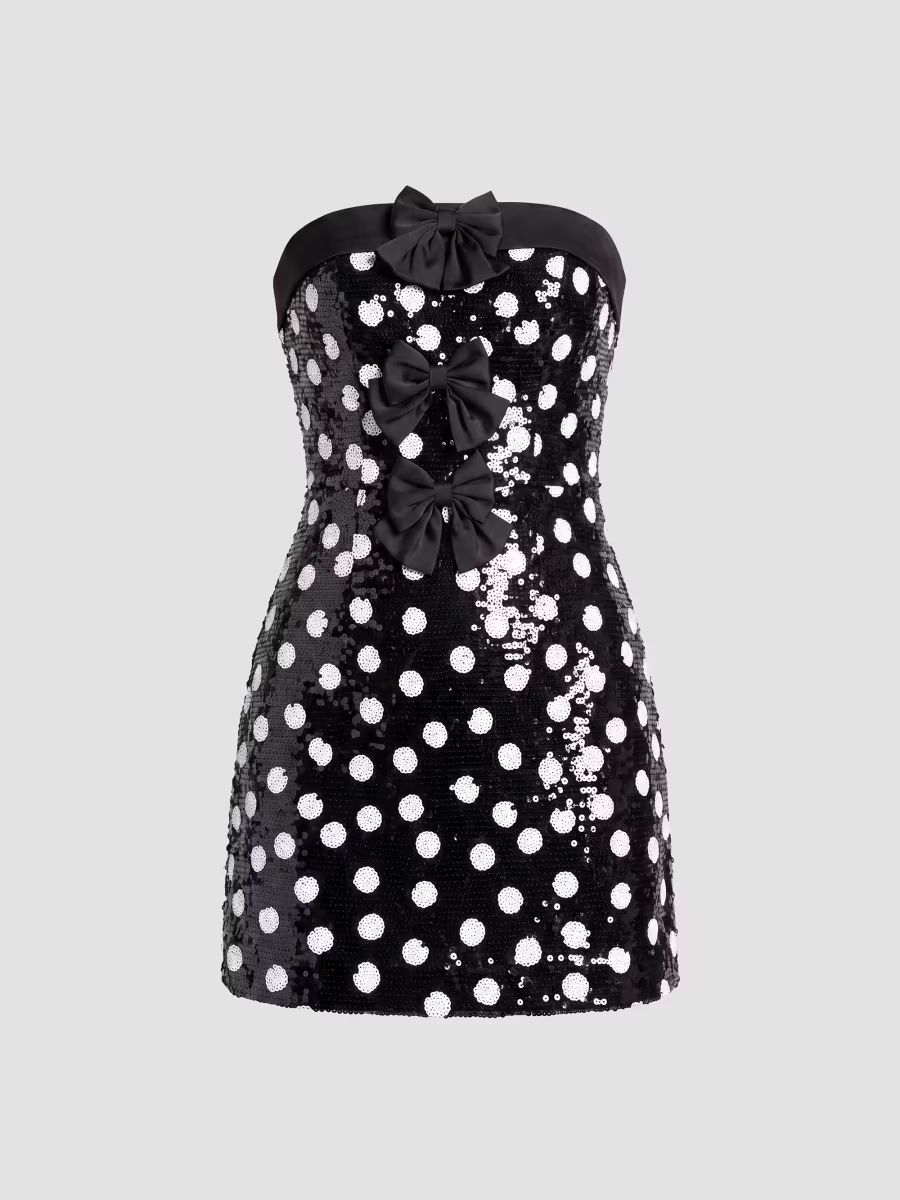 Dress The Population Women's Alysia Sequin Polka Dot Mini Dress - Black White - Size XL