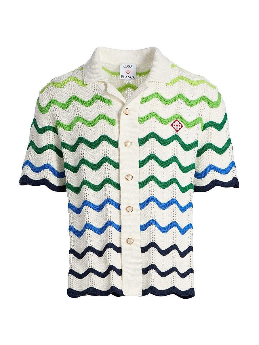 Men's Wave Knit Button-Front Shirt - Cotton - Size XXL