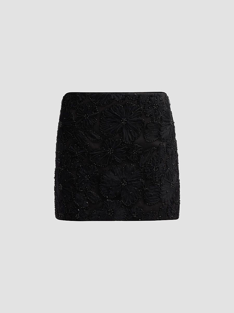 Veronica Beard Women's Olenna Floral Embellished Mini Skirt - Black Embellishment - Size 16