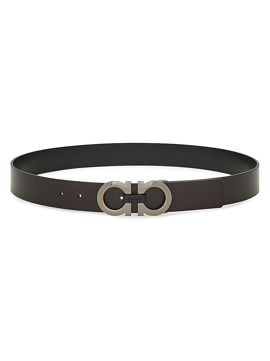 Men's Gancini Reversible Leather Belt - Brown Black - Size 46