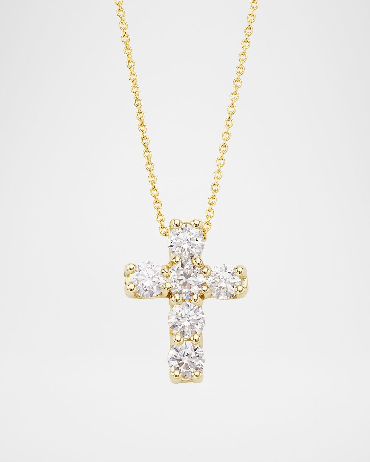 18K Yellow Gold Diamond Square Cross Pendant Necklace