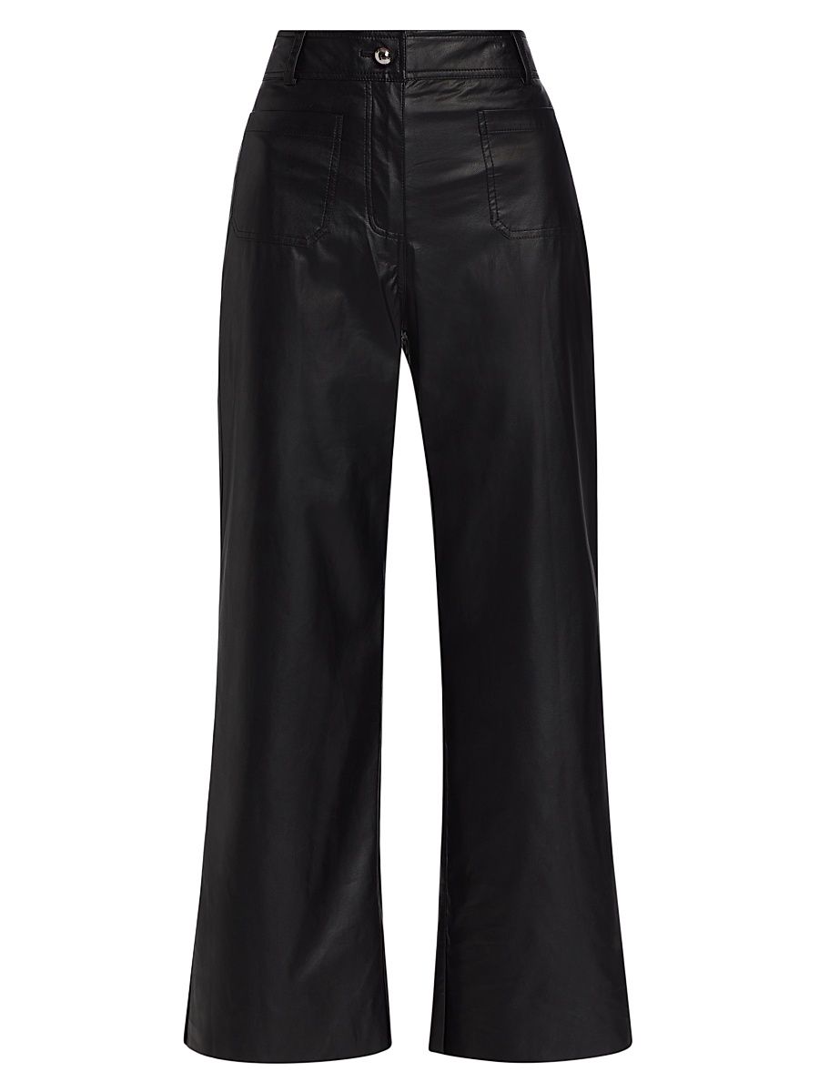 Women's Faux Leather Wide-Leg Pants - Black - Size 14