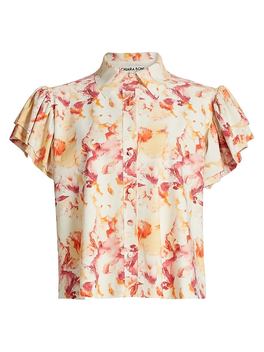 Women's Jin Floral Flutter-Sleeve Blouse - Summer Wind - Size 4