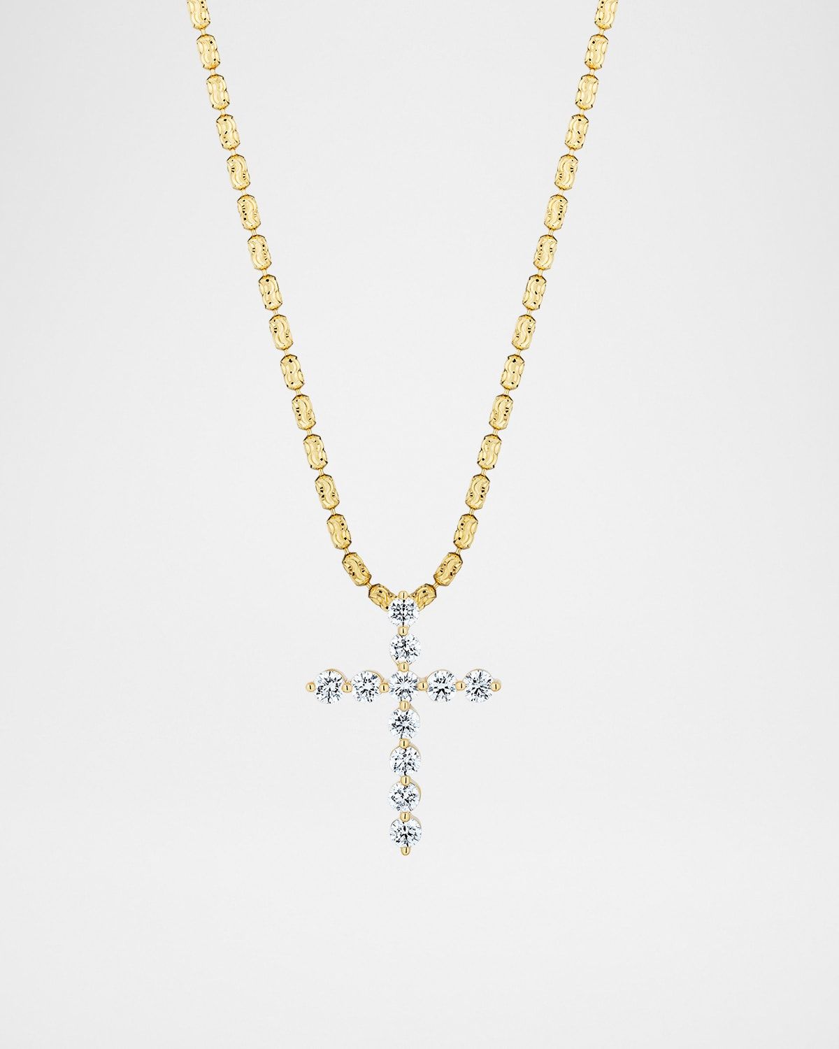 18K Yellow Gold Single Prong Diamond Cross Necklace