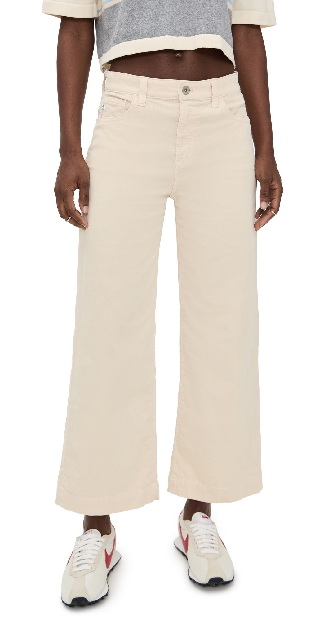 AG Saige Wide Leg Cropped Corduroy Jeans Opal Stone 32
