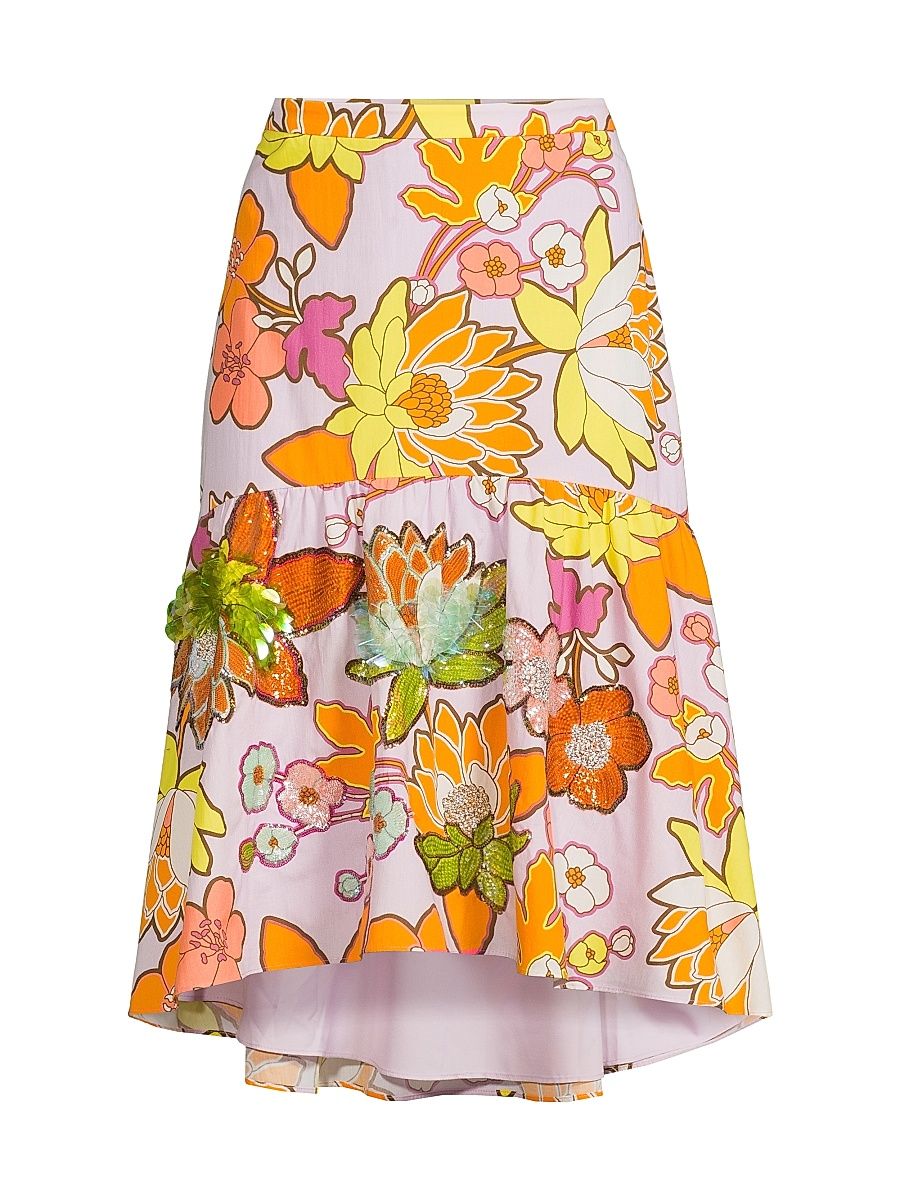 Women's Kehlani Floral-Sequined Midi-Skirt - Orchid Multi - Size Large