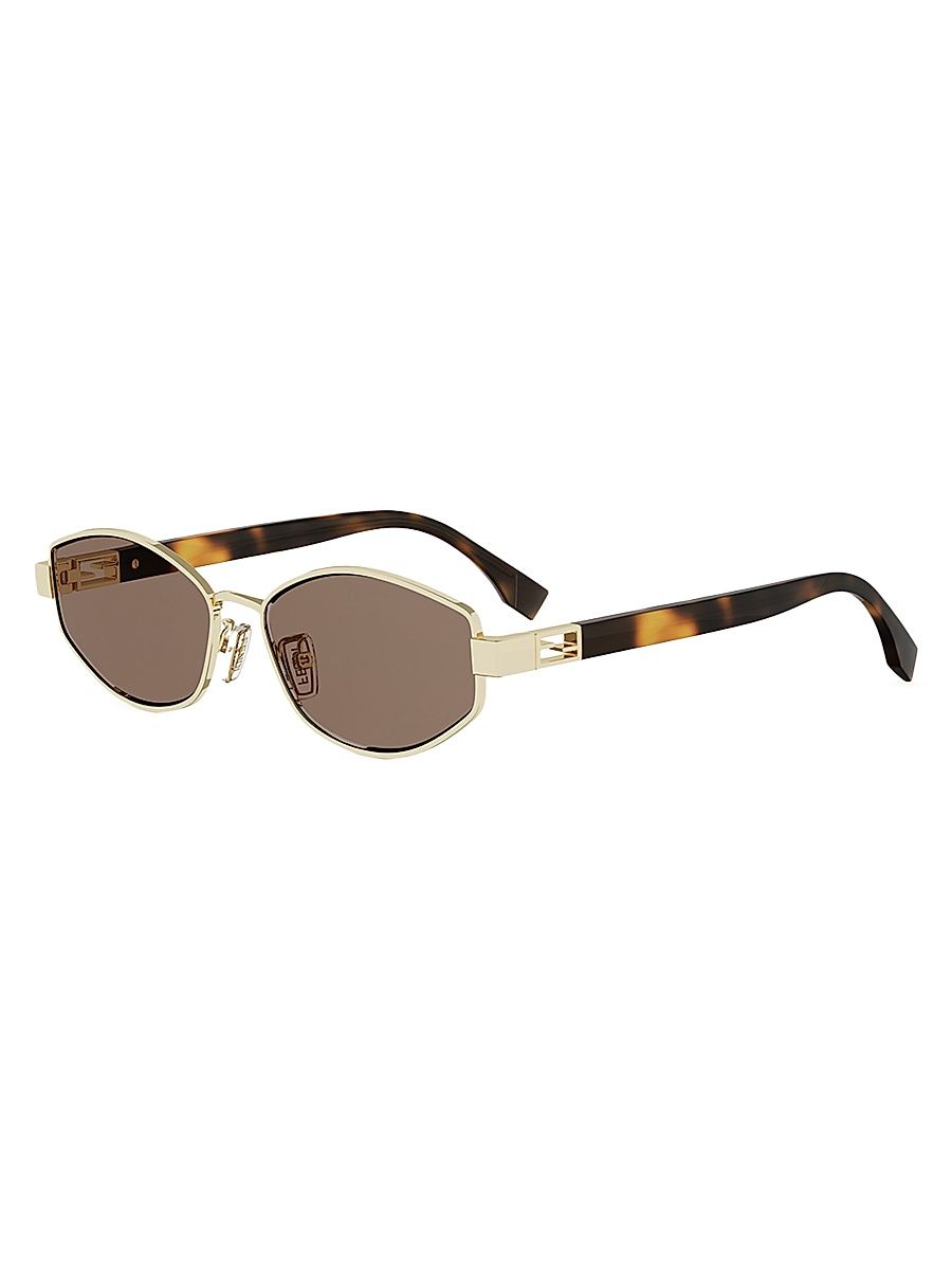 Women's 56MM Baguette Logo Geometric Sunglasses - Shiny Gold Brown