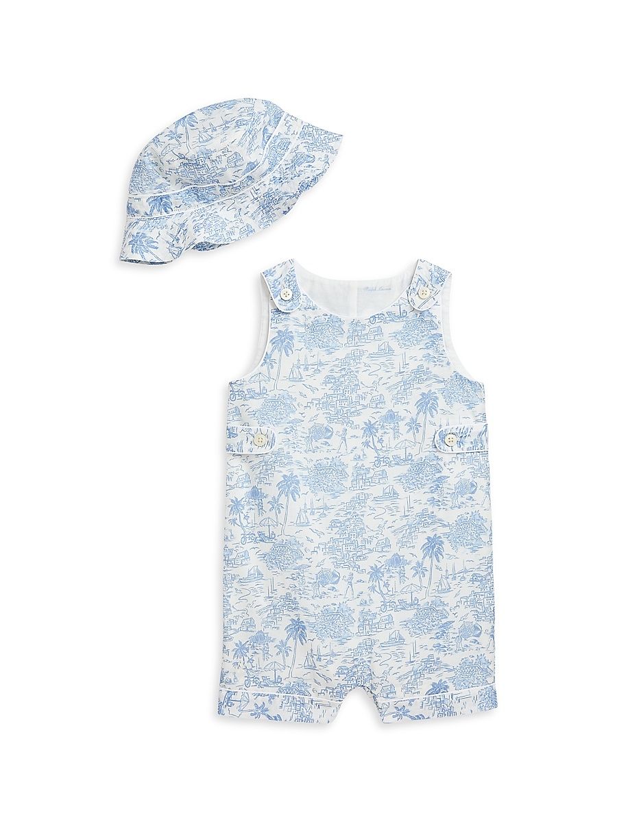 Baby Boy's Riviera-Print Cotton Shortall & Bucket Hat Set - Riviera Toile - Size 9 Months