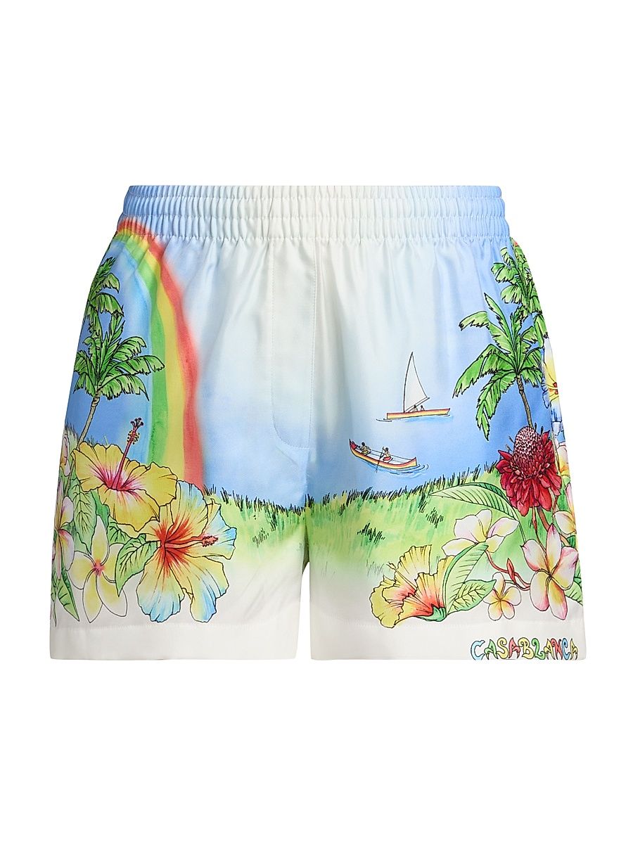 Women's Aloha Printed Silk Shorts - Aloha - Size XL