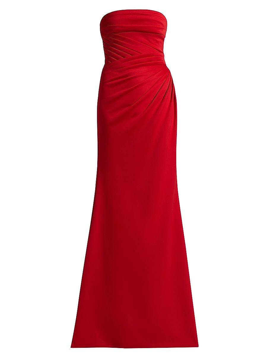 Women's Scuba Pleated Strapless Gown - Deep Red - Size 16