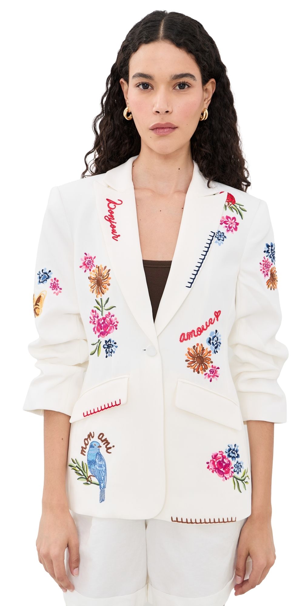 Cinq à Sept Celeste Vine Scrunched Cheyenne Blazer Ivory/Multi 2