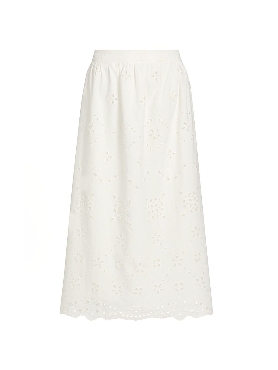 Women's Broderie Anglaise A-Line Midi-Skirt - White - Size XL
