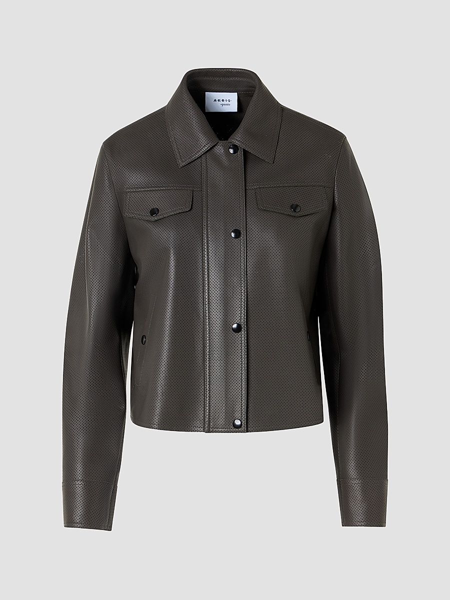 Women's Leather Motorbike Jacket - Olive - Size 16