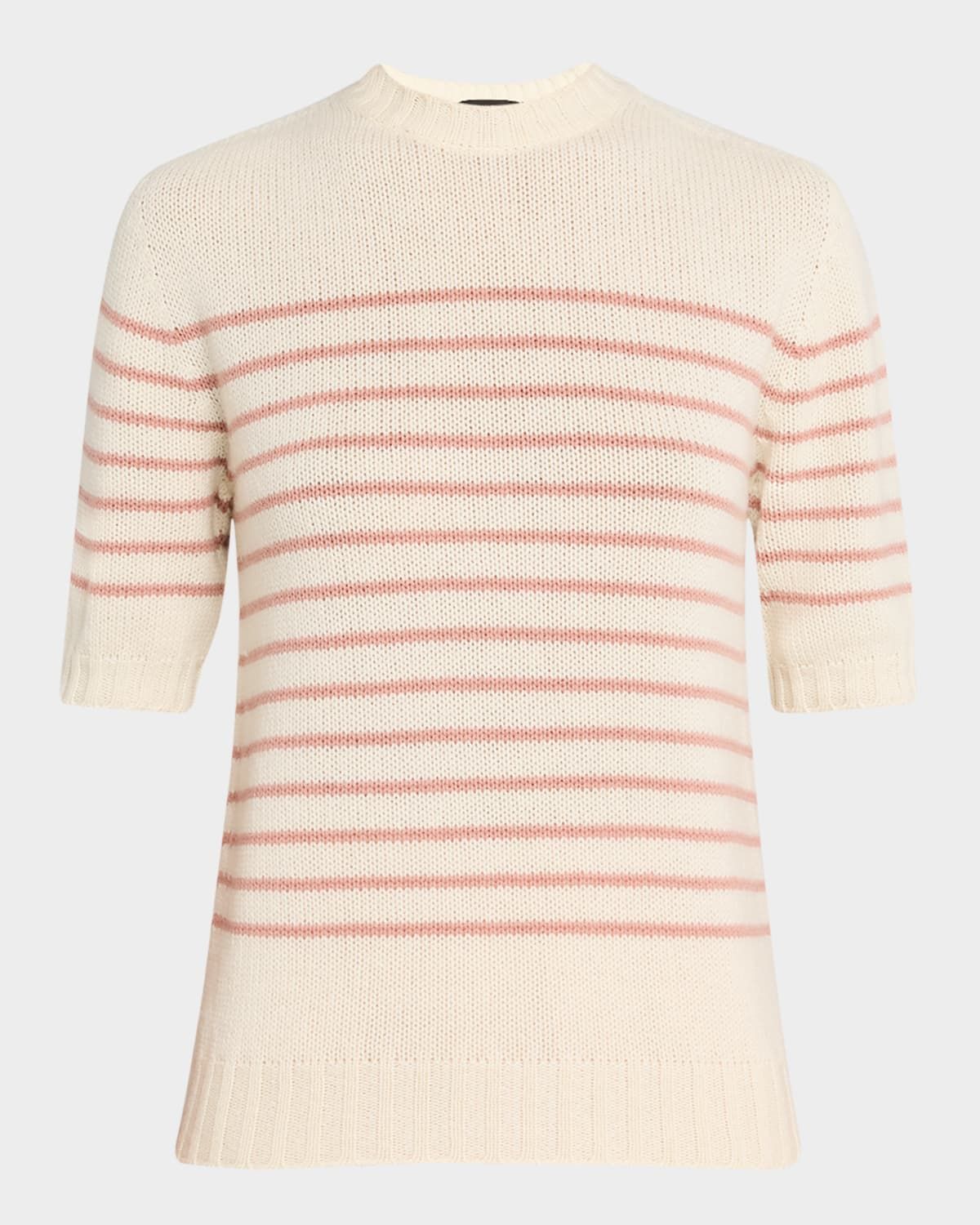 Striped Mock-Neck Cashmere Sweater