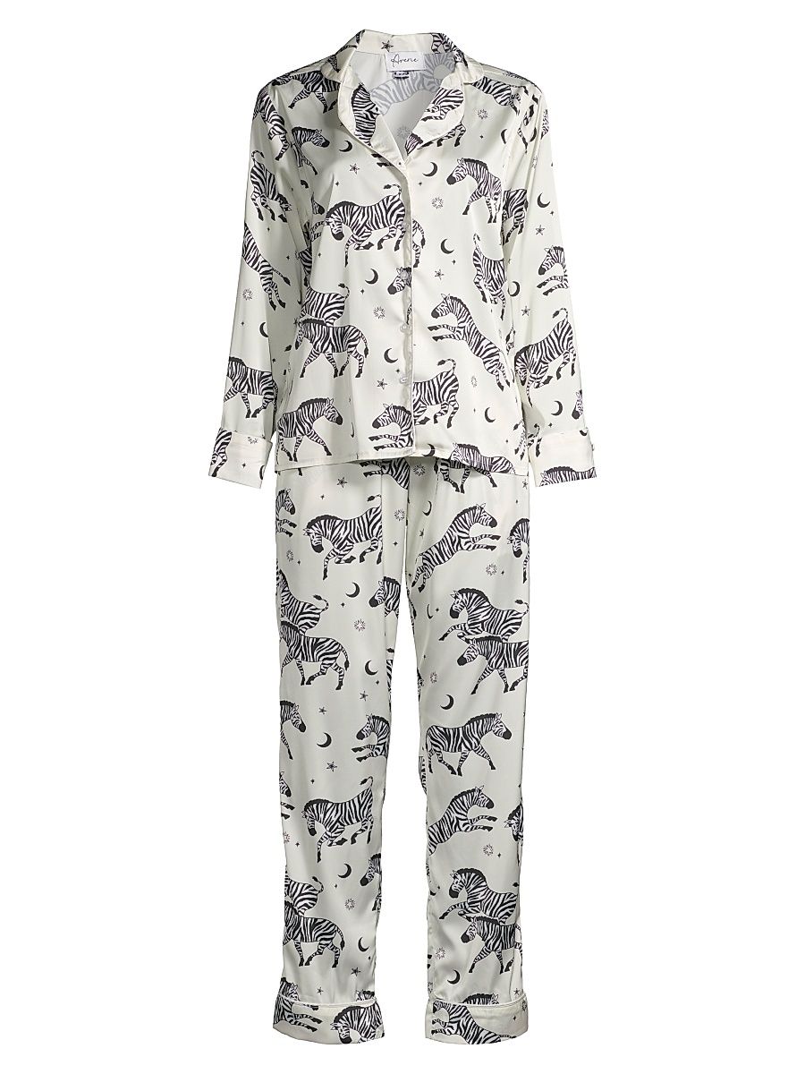 Women's Rio Two-Piece Satin Pajama Set - Zebra White - Size XL