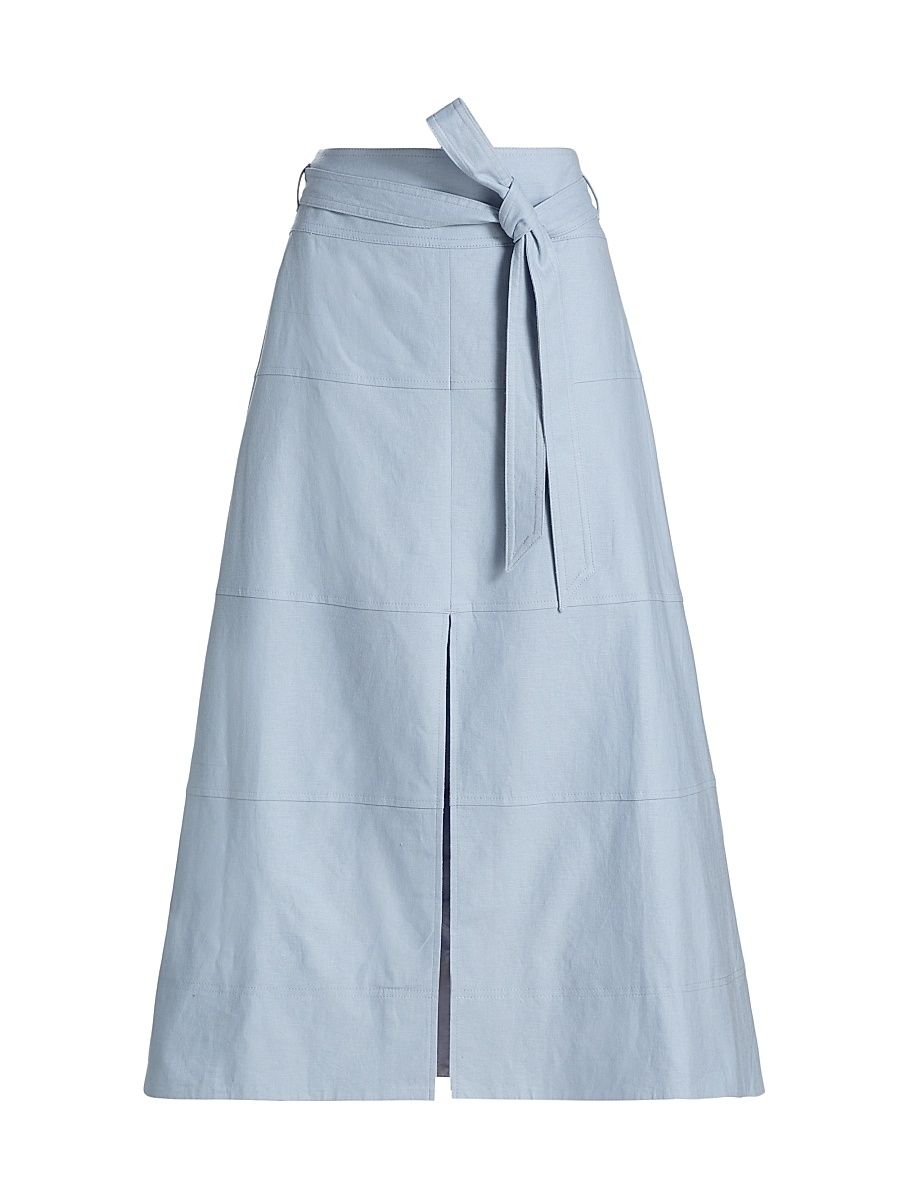 Women's Hudson Linen-Blend Midi-Skirt - Powder Blue - Size 12