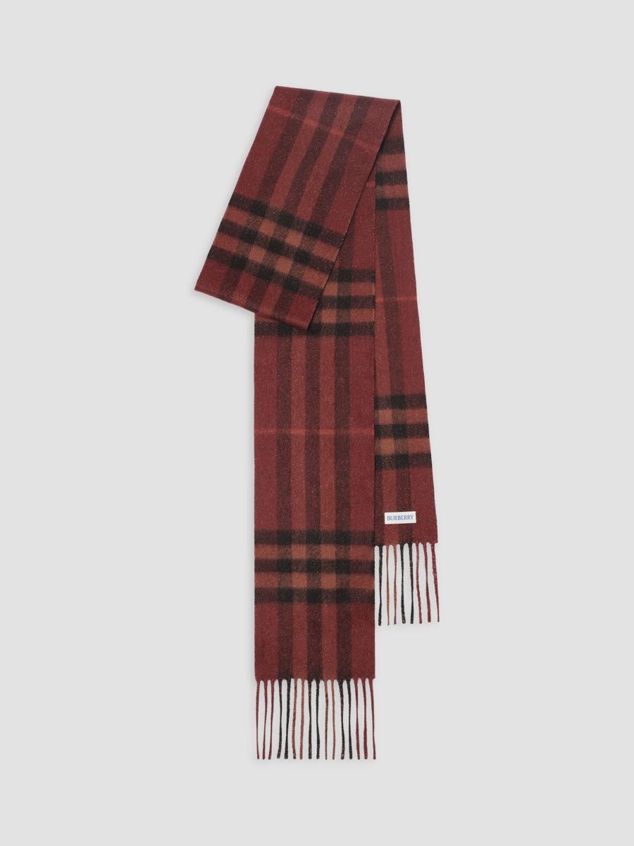 Burberry Women's Check Metallic Cashmere-Blend Scarf - Dark Red
