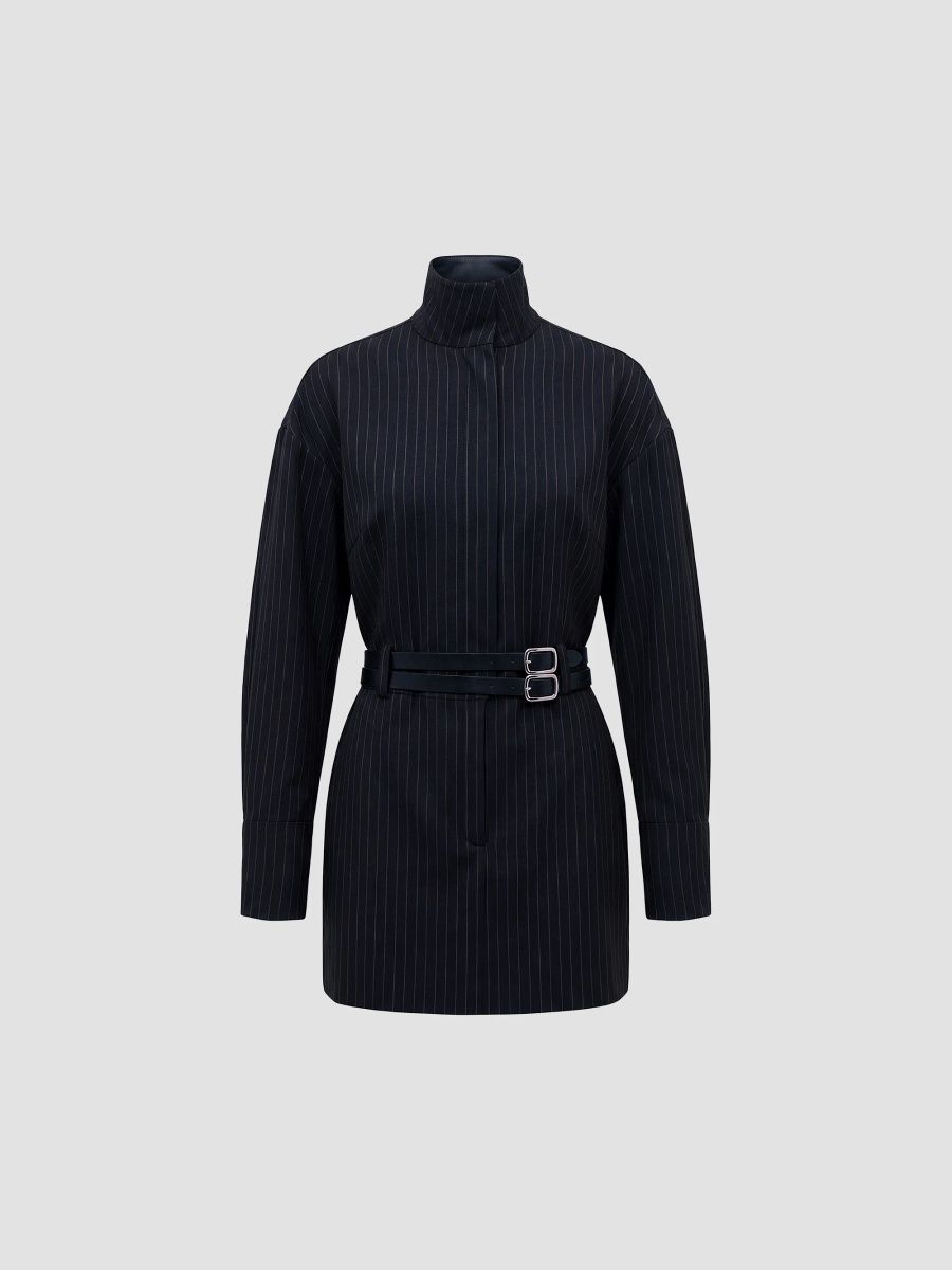 Nicholas the Label Women's Mara Funnel Neck Mini Dress - Ink Pinstripe - Size 12
