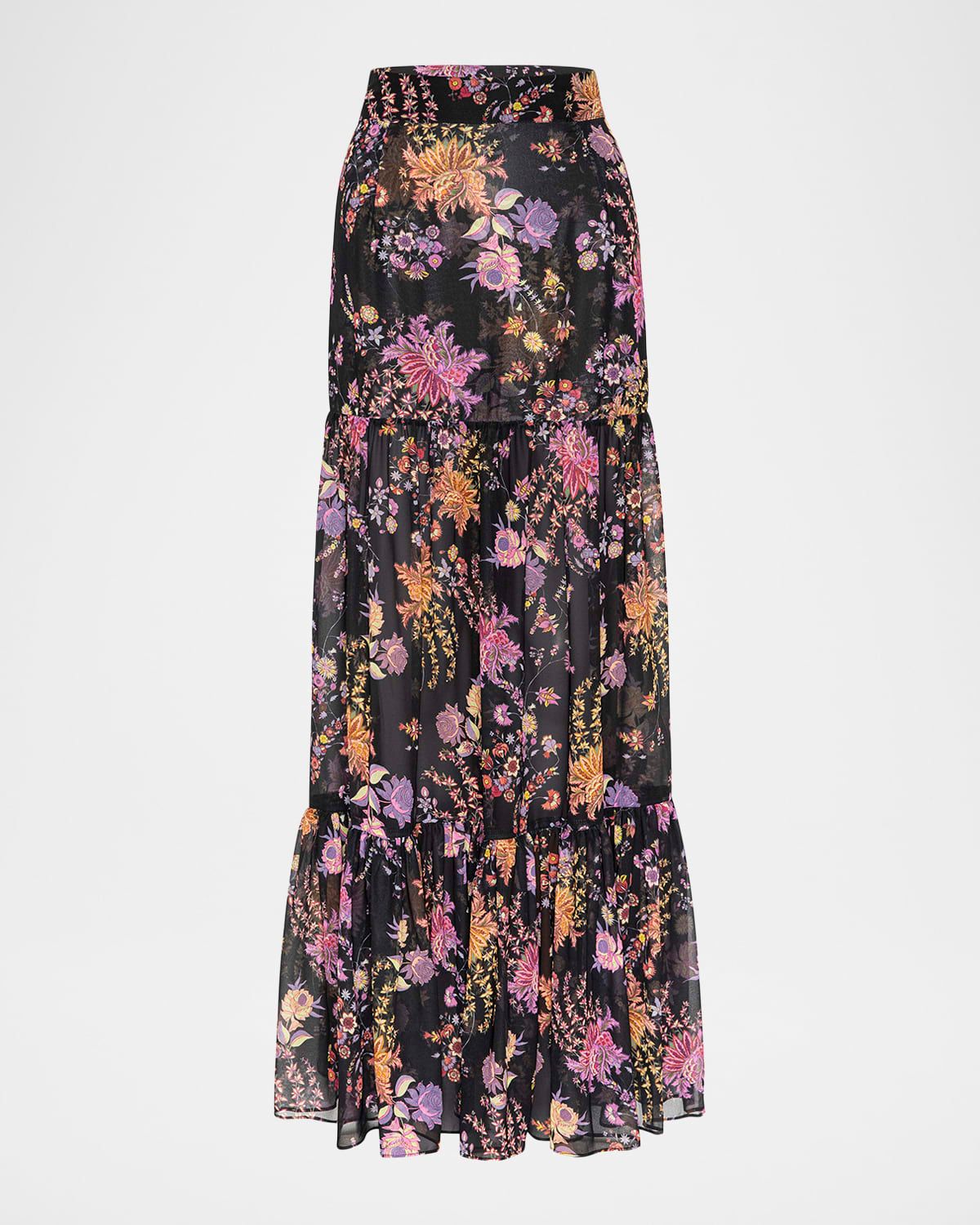 Dusted Clustered Mavi Chiffon Maxi Skirt
