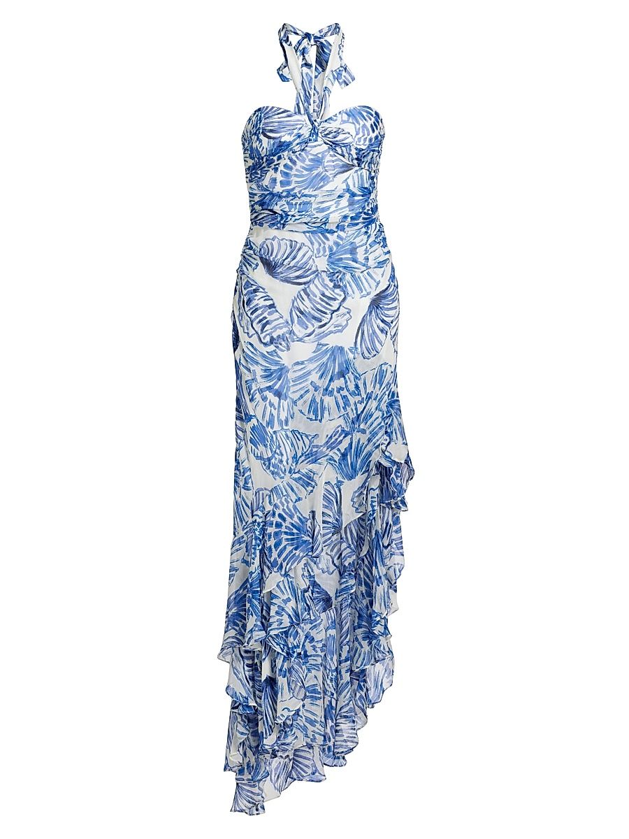 Women's Marabou Printed Halterneck Dress - Shell Print - Size Large