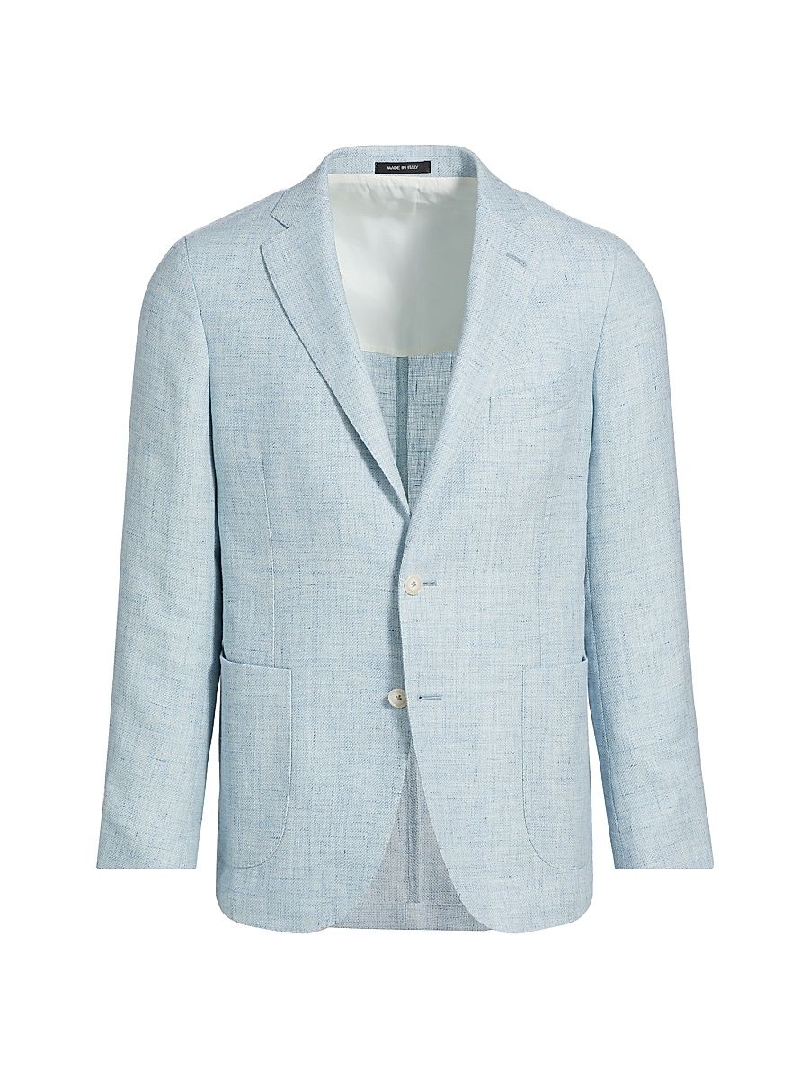 Men's Linen & Wool Single-Breasted Blazer - Light Blue - Size 48