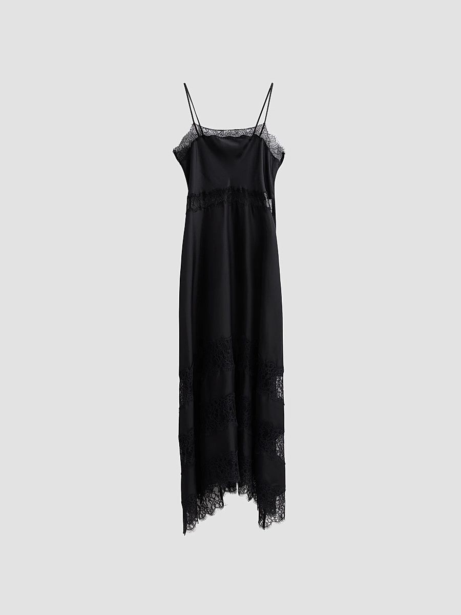 Women's Coco Lace-Trimmed Silk Dress - Noir - Size 14