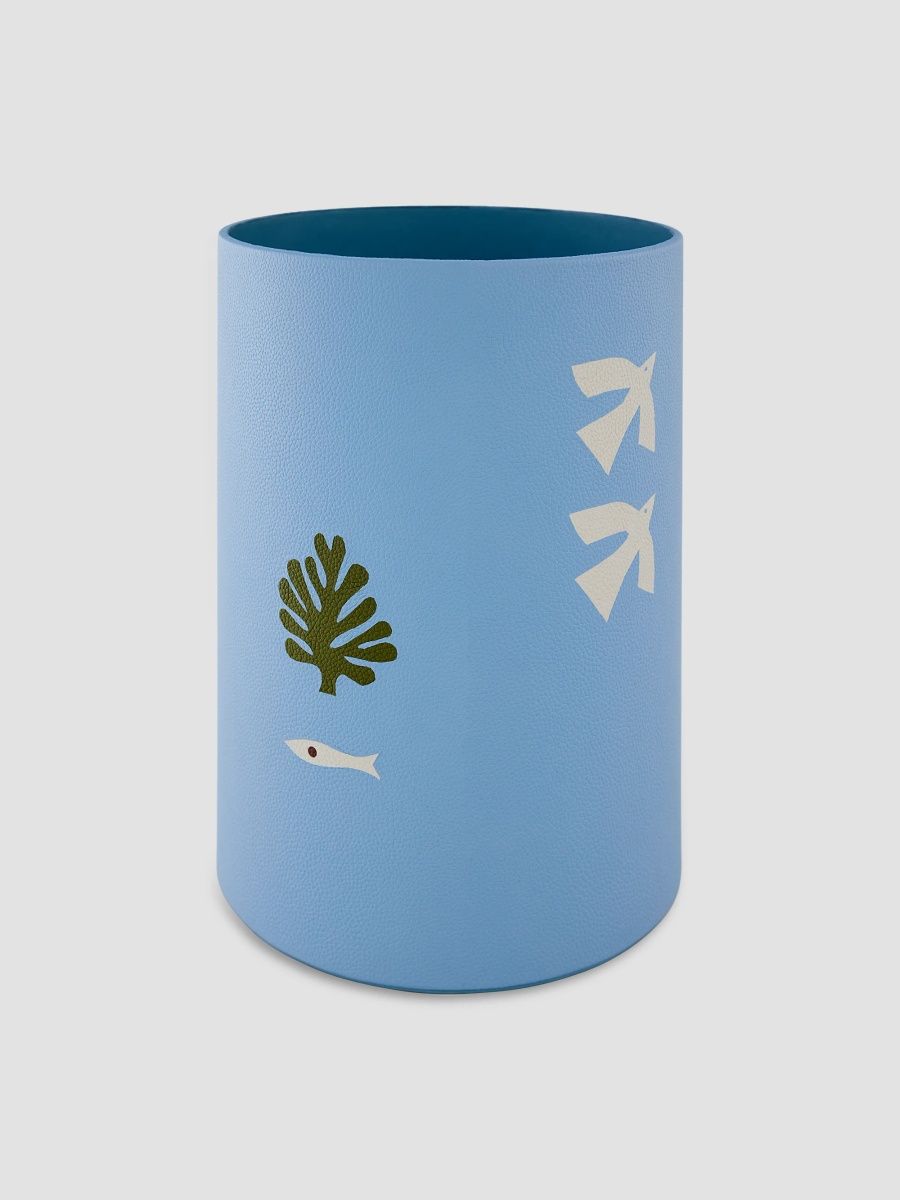 Jonathan Adler Playa Leather Waste Basket - Blue