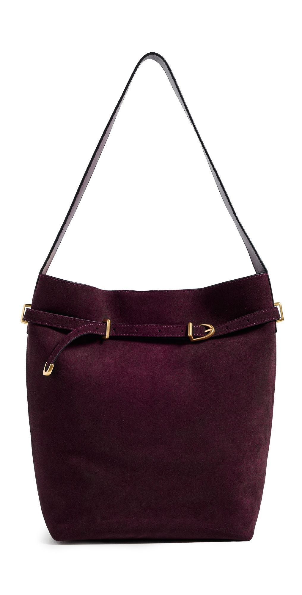 Madewell The Essential Belted Bucket Tote In Suede Dark Burgundy One Size