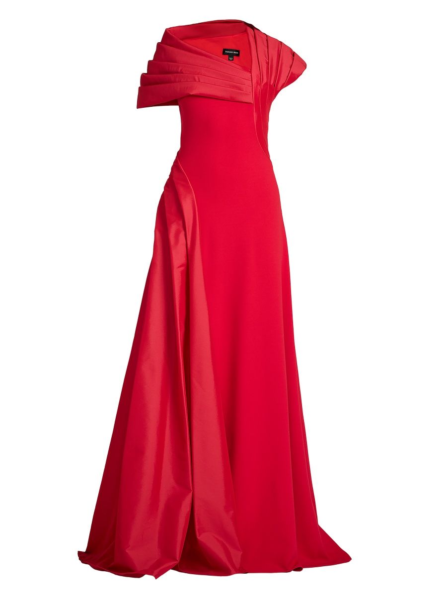 Tadashi Shoji Women's Pleated Crepe Asymmetric A-Line Gown - Express Red - Size XXXL