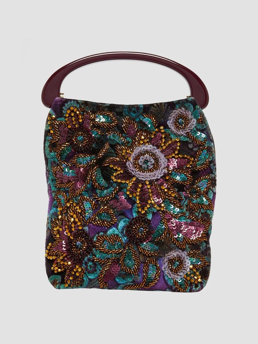 Dries Van Noten Women's Small Embellished Top Handle Bag - Black Purple