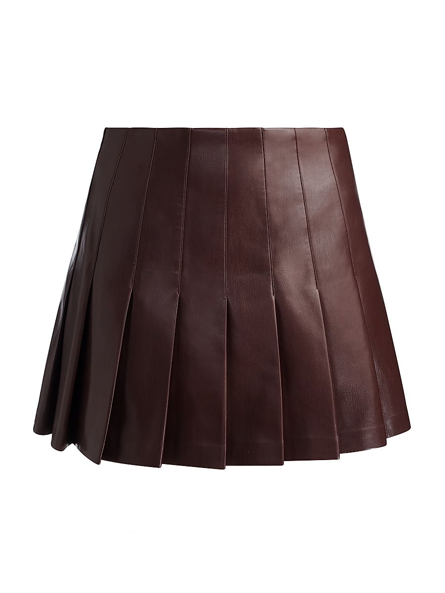 Women's Carter Faux Leather Pleated Miniskirt - Dark Chocolate - Size 14