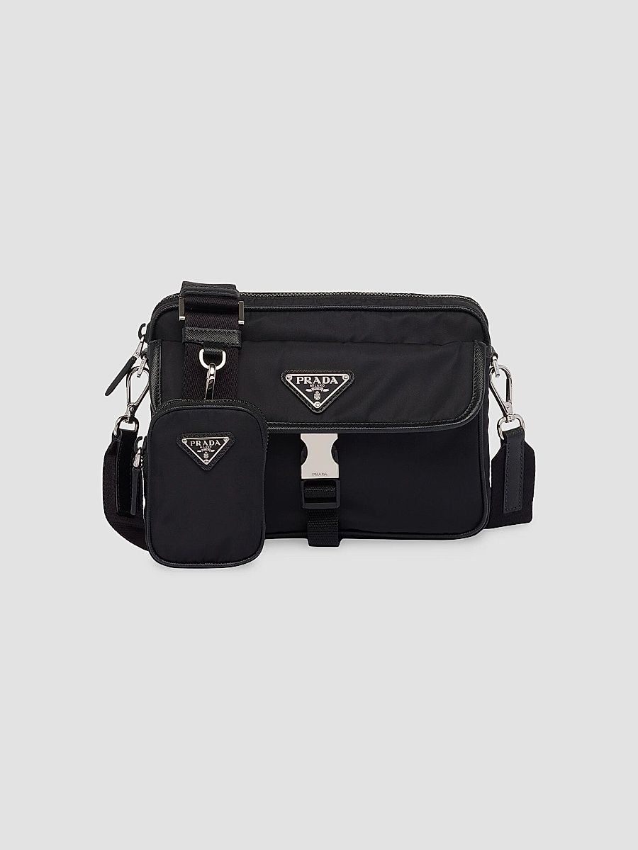 Prada Men's Re-Nylon And Saffiano Leather Shoulder Bag - Black