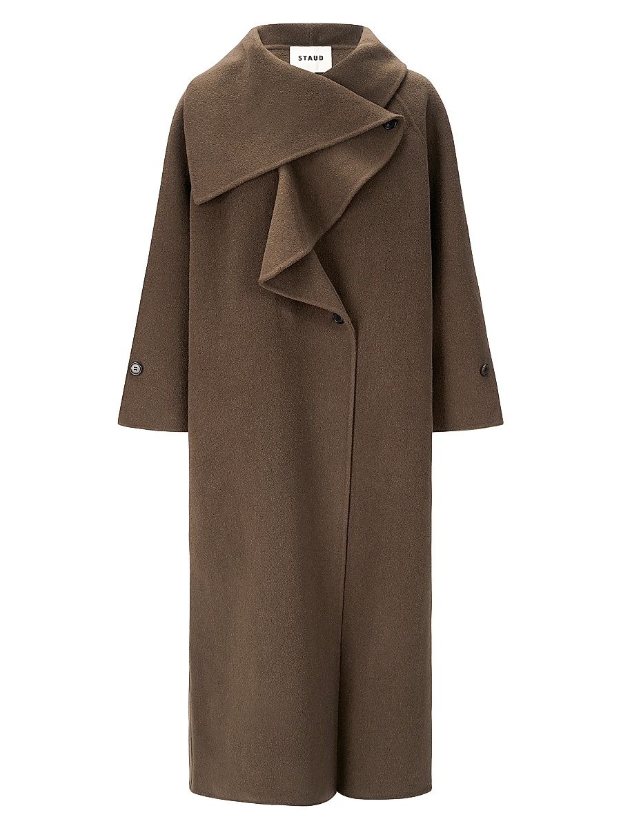 Women's Noah Wool-Blend Asymmetric-Lapel Long Coat - Taupe - Size Small