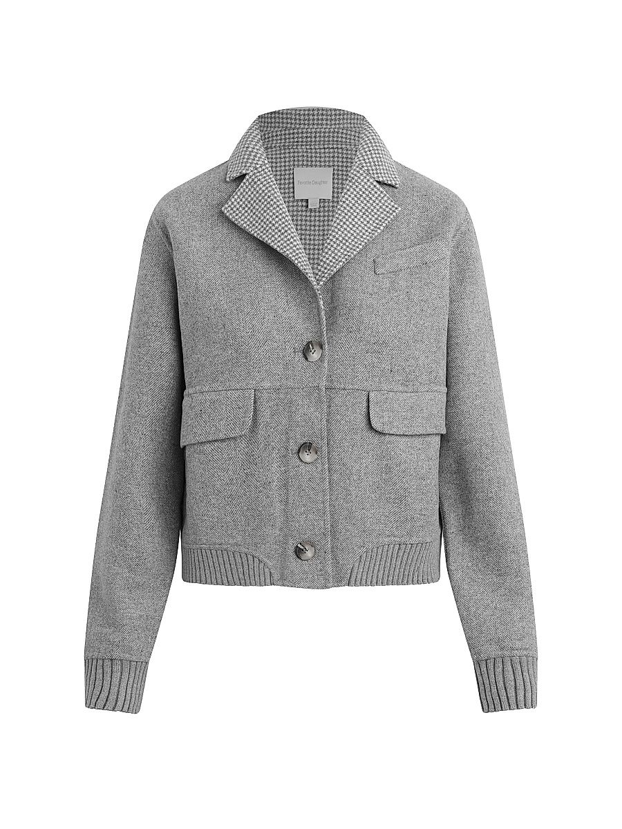 Women's The City Bomber Jacket - Grey Houndstooth - Size Large