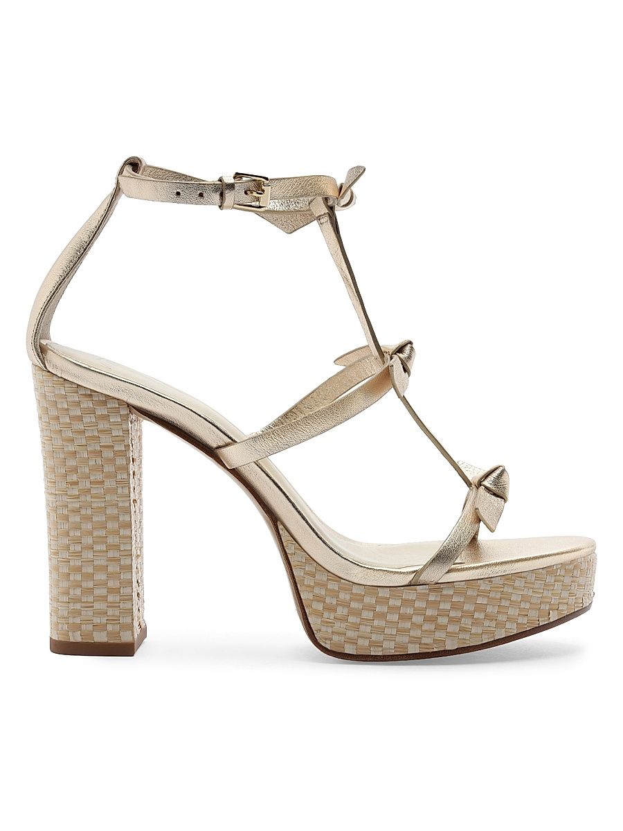 Women's Slim Lolita 120MM Metallic Leather Platform T-Strap Sandals - Golden - Size 11