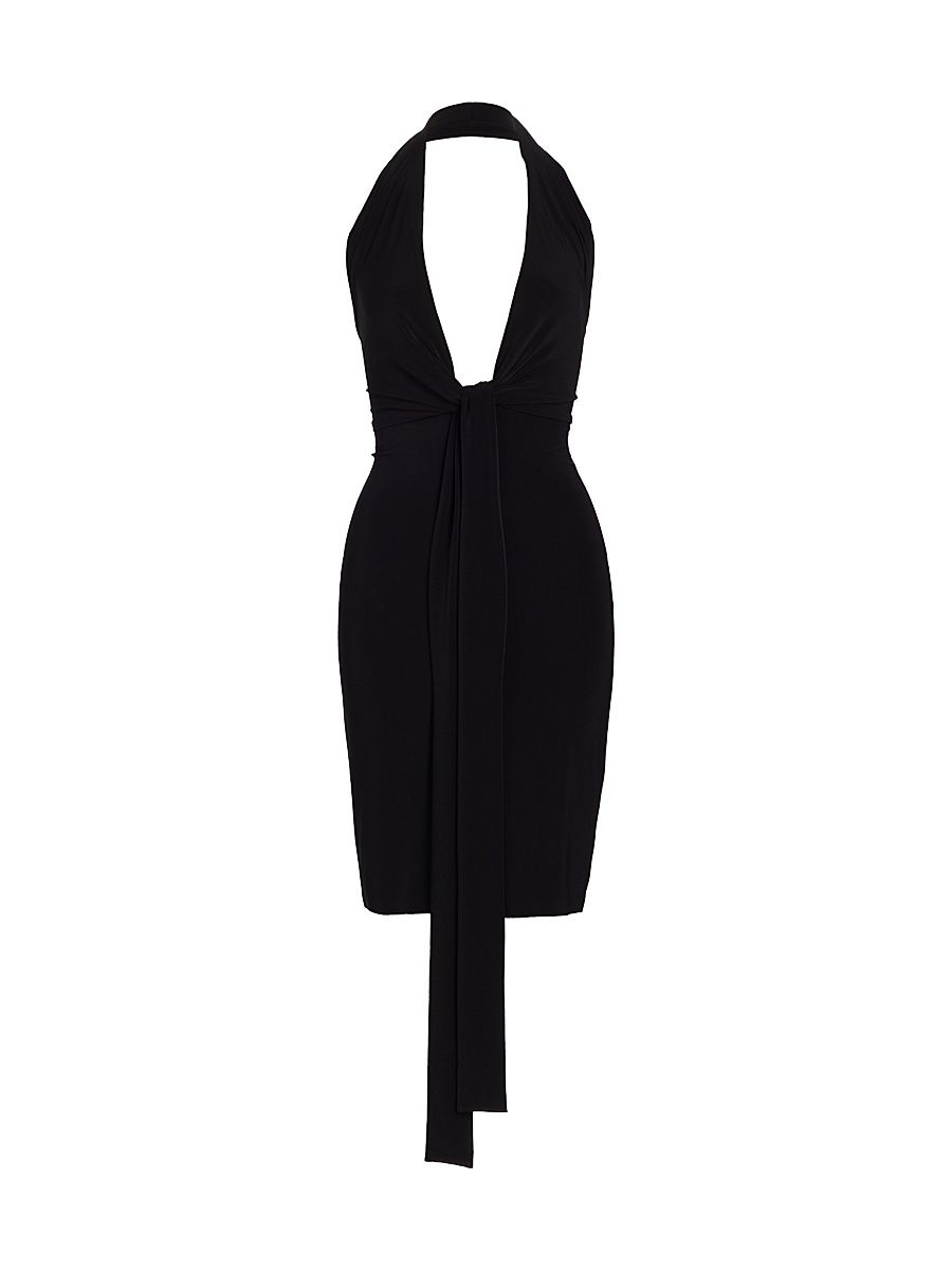 Women's Tie-Front Jersey Knee-Length Dress - Black - Size XL